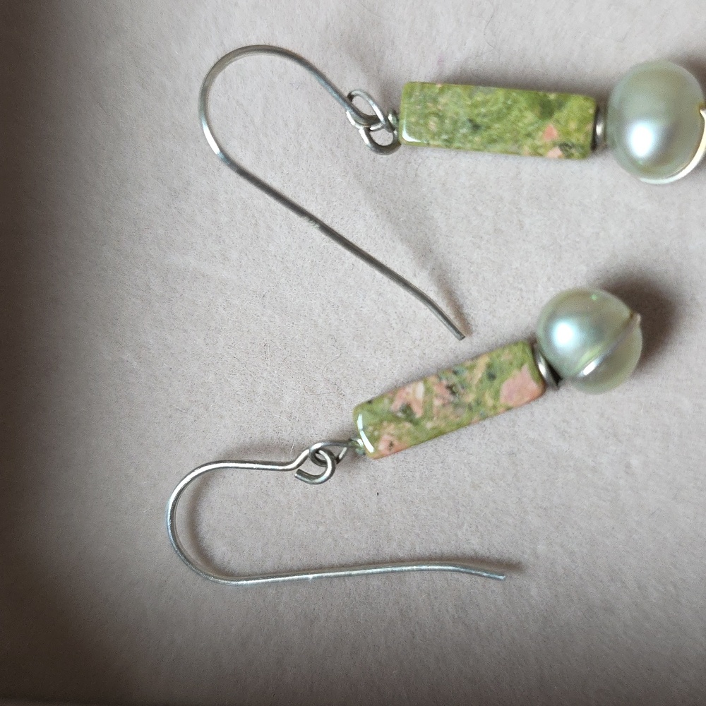 Agate and Pearl 925 Earrings